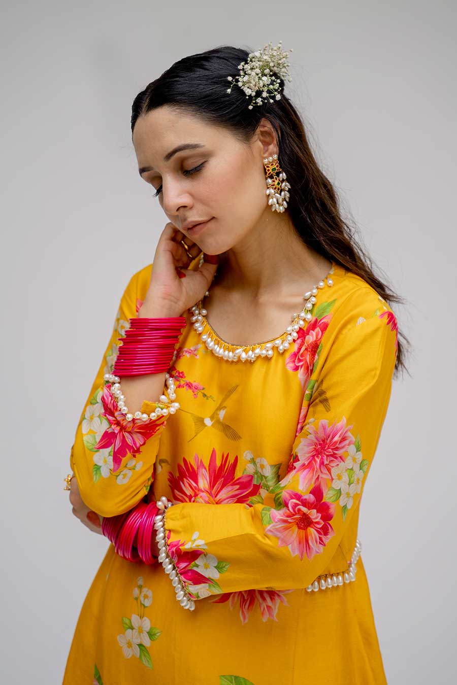 Yellow Panel Kurta Set With Dupatta
