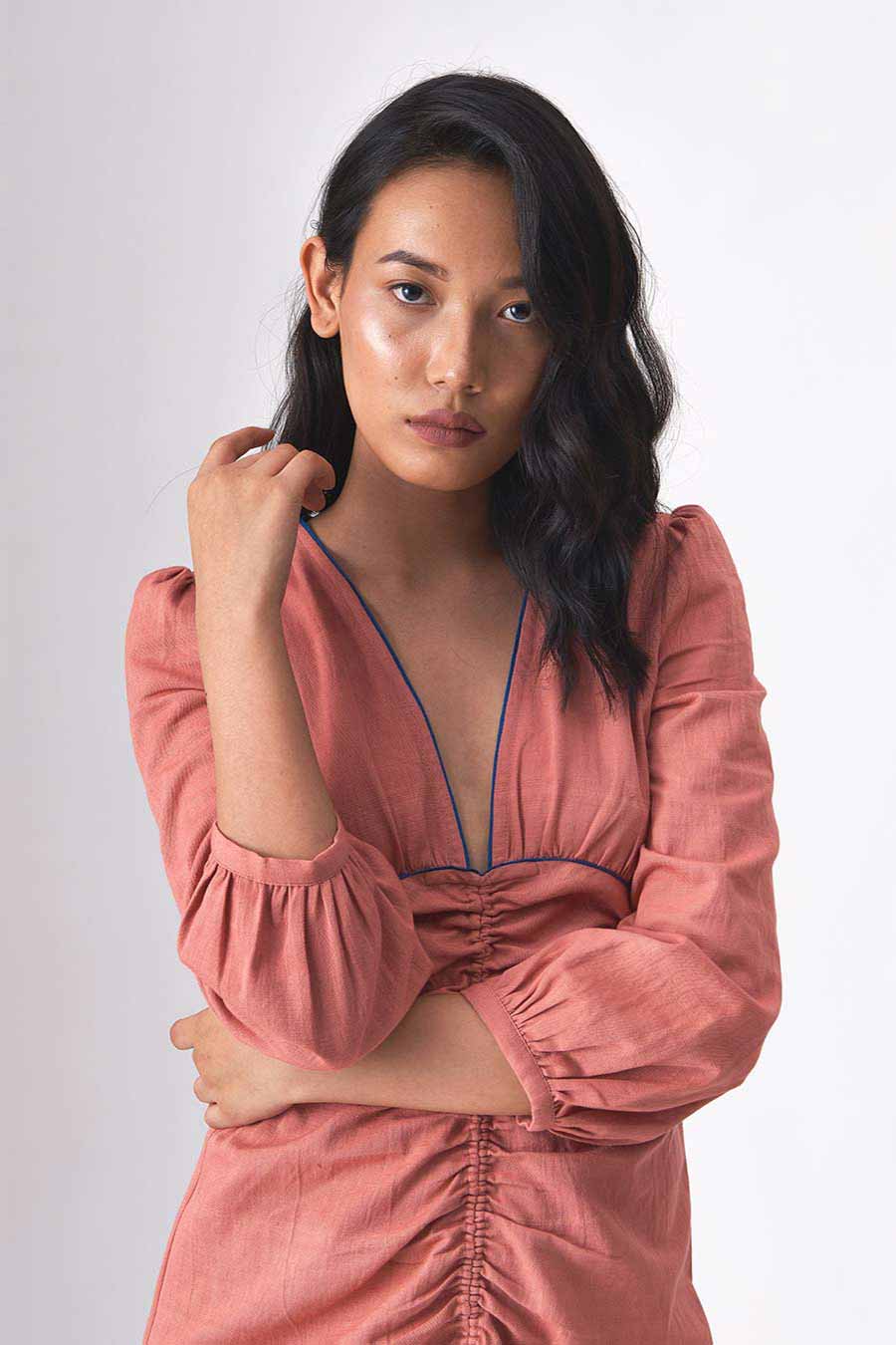 TENZIN - Handloom Denim Pink Dress