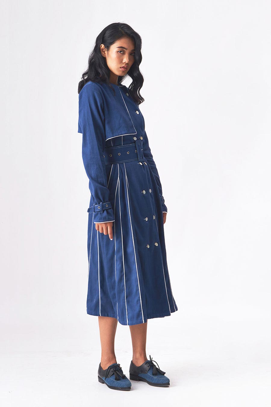 PRISCILLA - Khadi Denim Blue Trench Dress