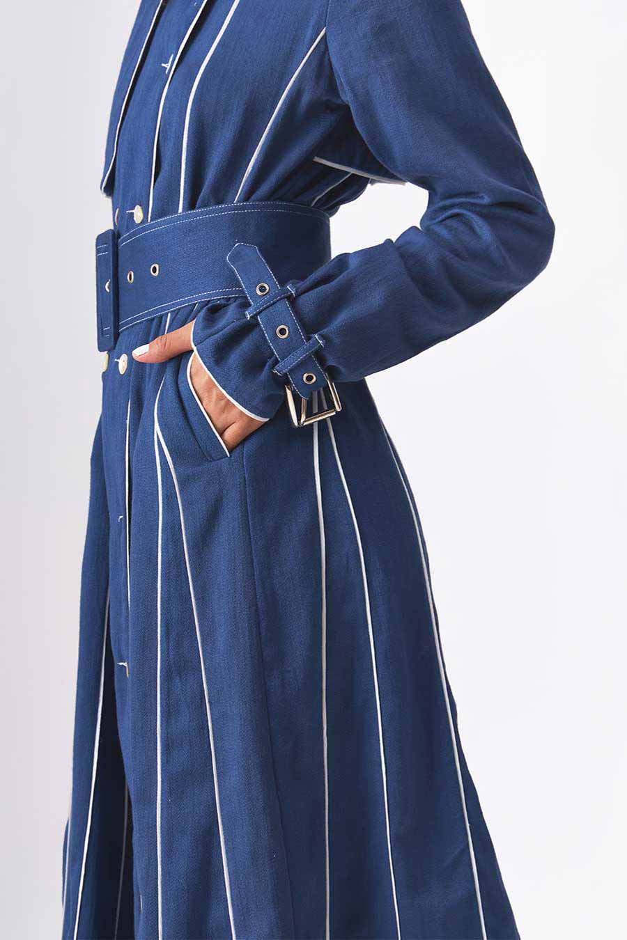 PRISCILLA - Khadi Denim Blue Trench Dress