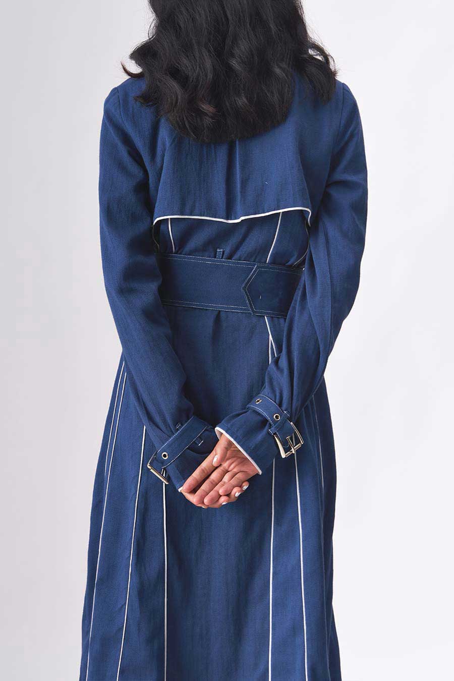 PRISCILLA - Khadi Denim Blue Trench Dress