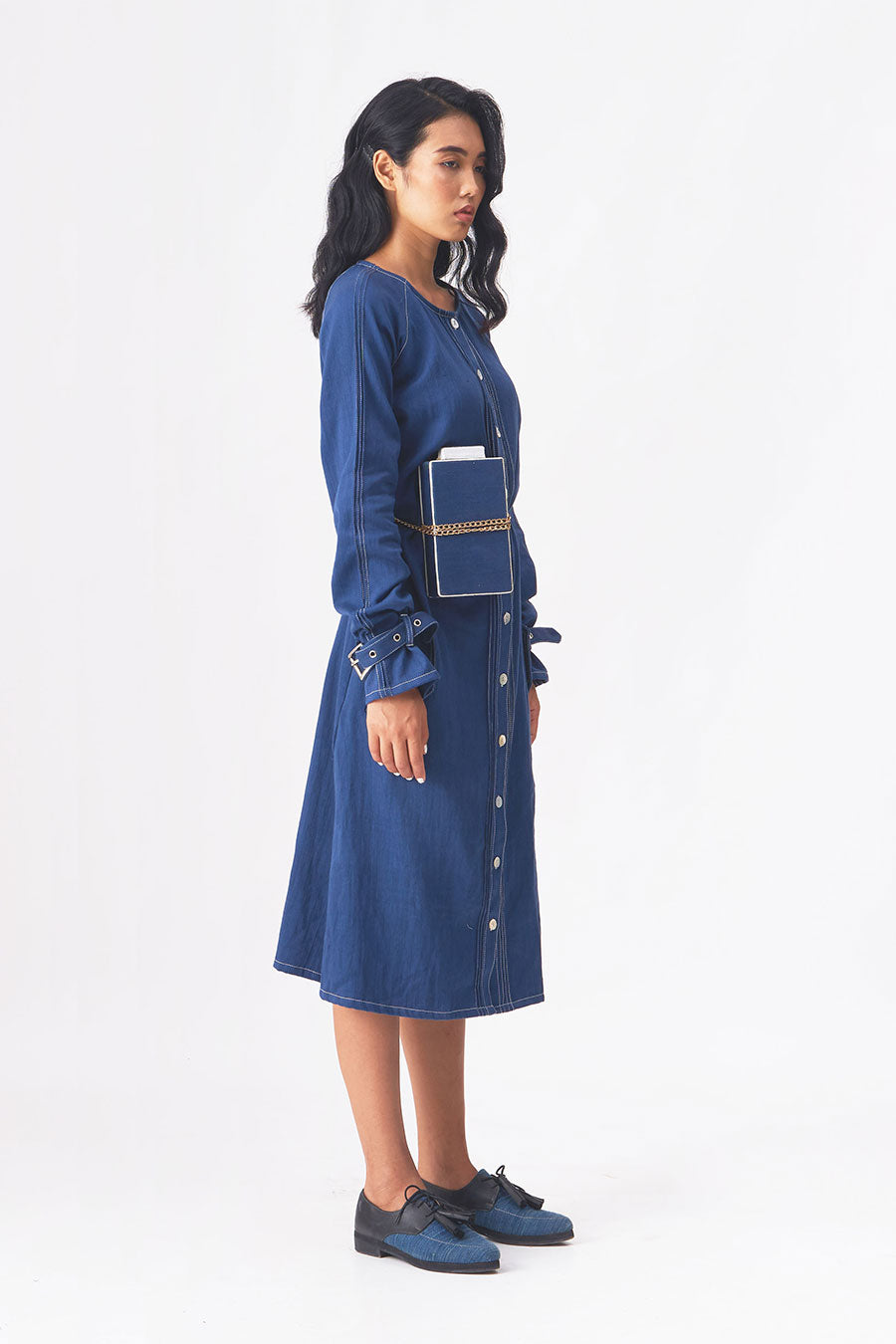 KELLY - Khadi Denim Blue Midi Dress