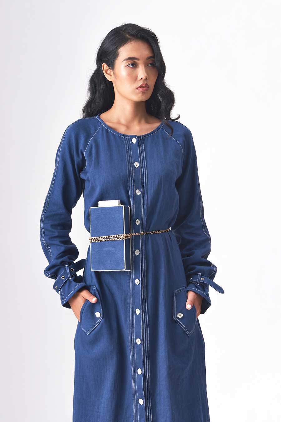 KELLY - Khadi Denim Blue Midi Dress