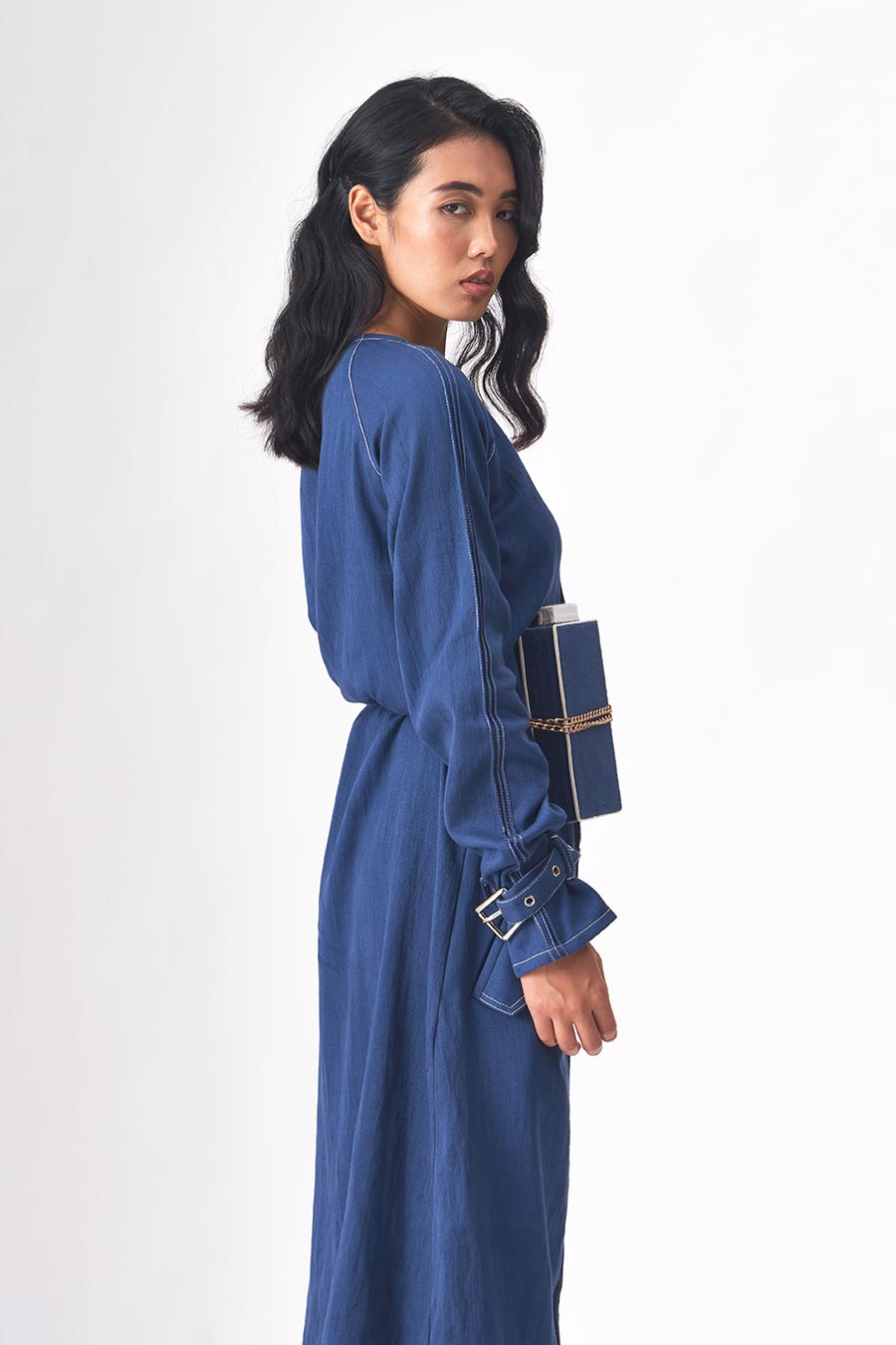 KELLY - Khadi Denim Blue Midi Dress