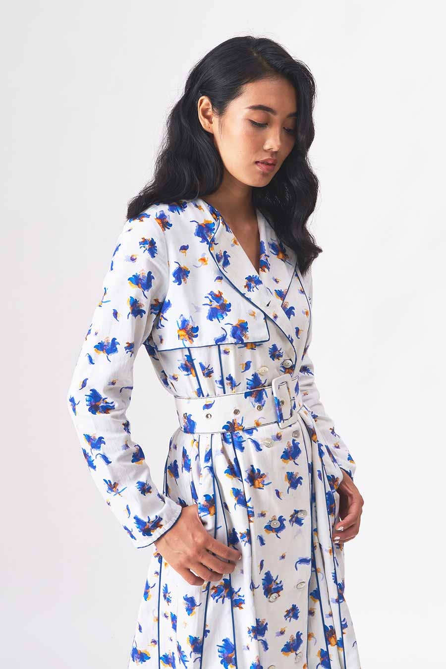 DARCY - Handloom Denim White Trench Dress