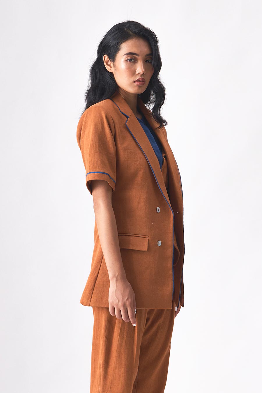 THEA - Brown Handloom Denim Blazer