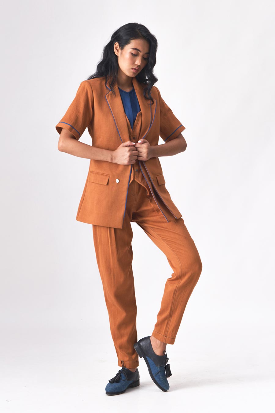 THEA - Brown Handloom Denim Blazer