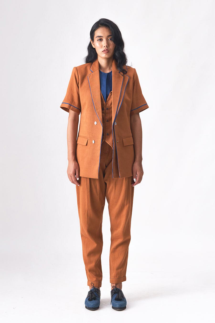 THEA - Brown Handloom Denim Blazer