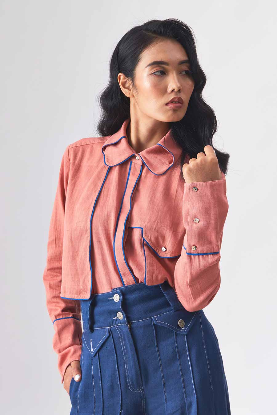 STELLA - Handloom Denim Pink Shirt