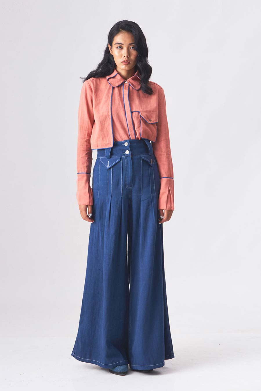 STELLA - Handloom Denim Pink Shirt