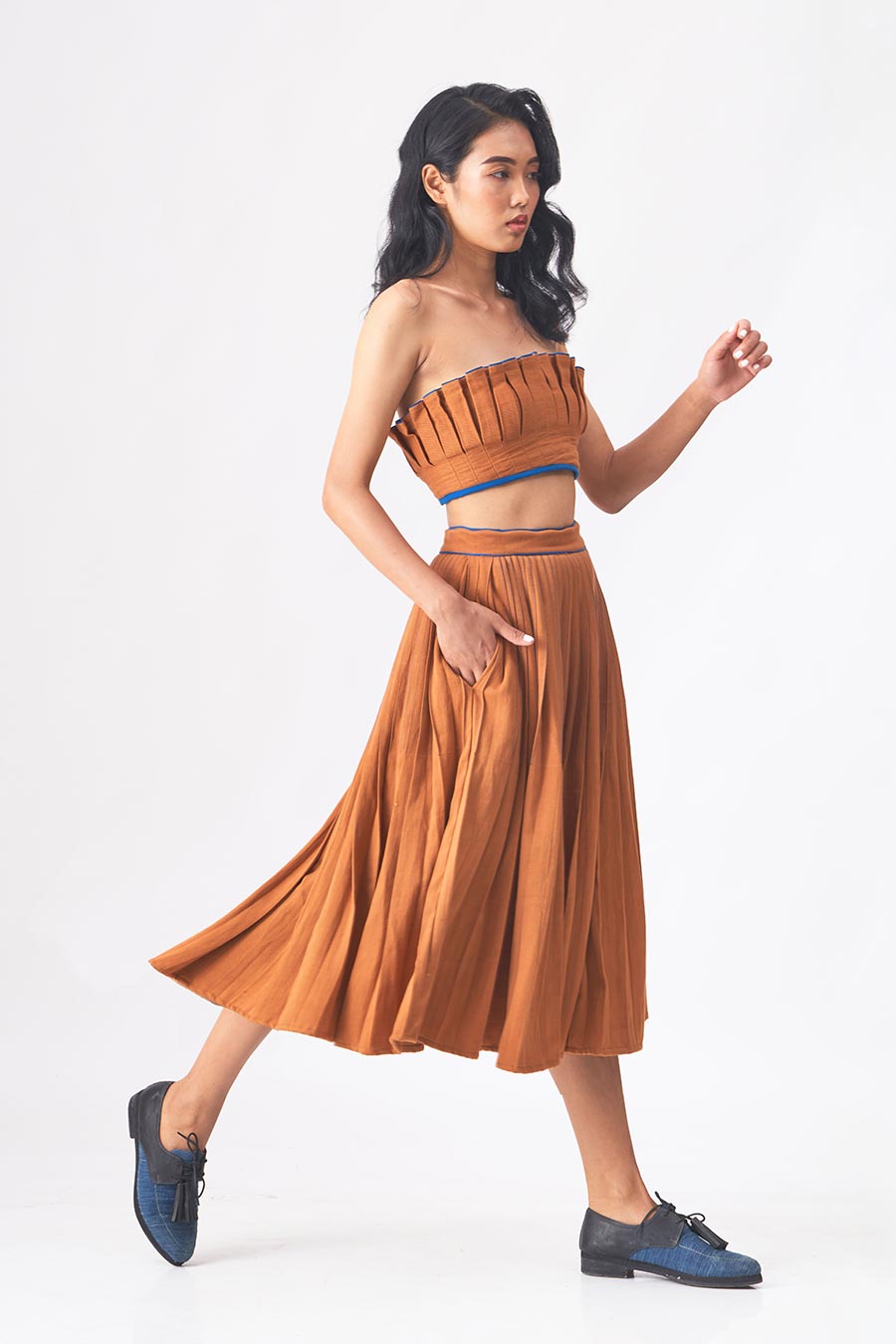 DEBORAH - Brown Handloom Denim Skirt