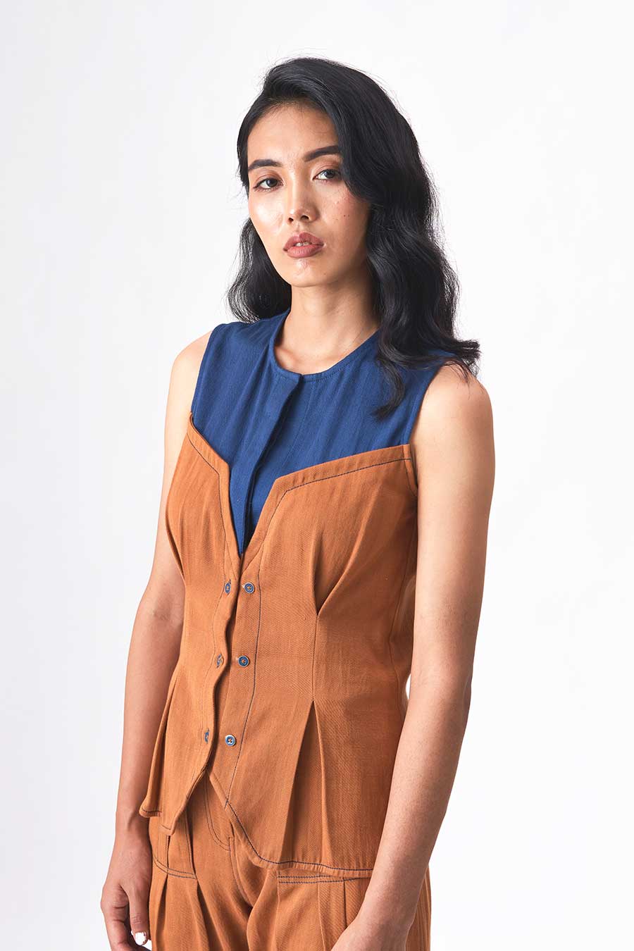 TESSIE - Handloom Denim Buttoned Top