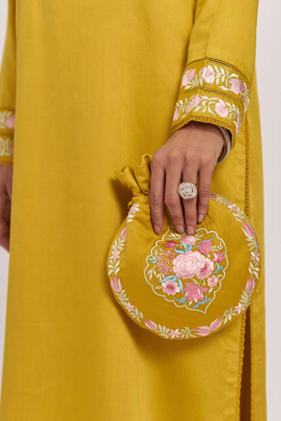 Guldasta Mustard Embroidered Potli Bag