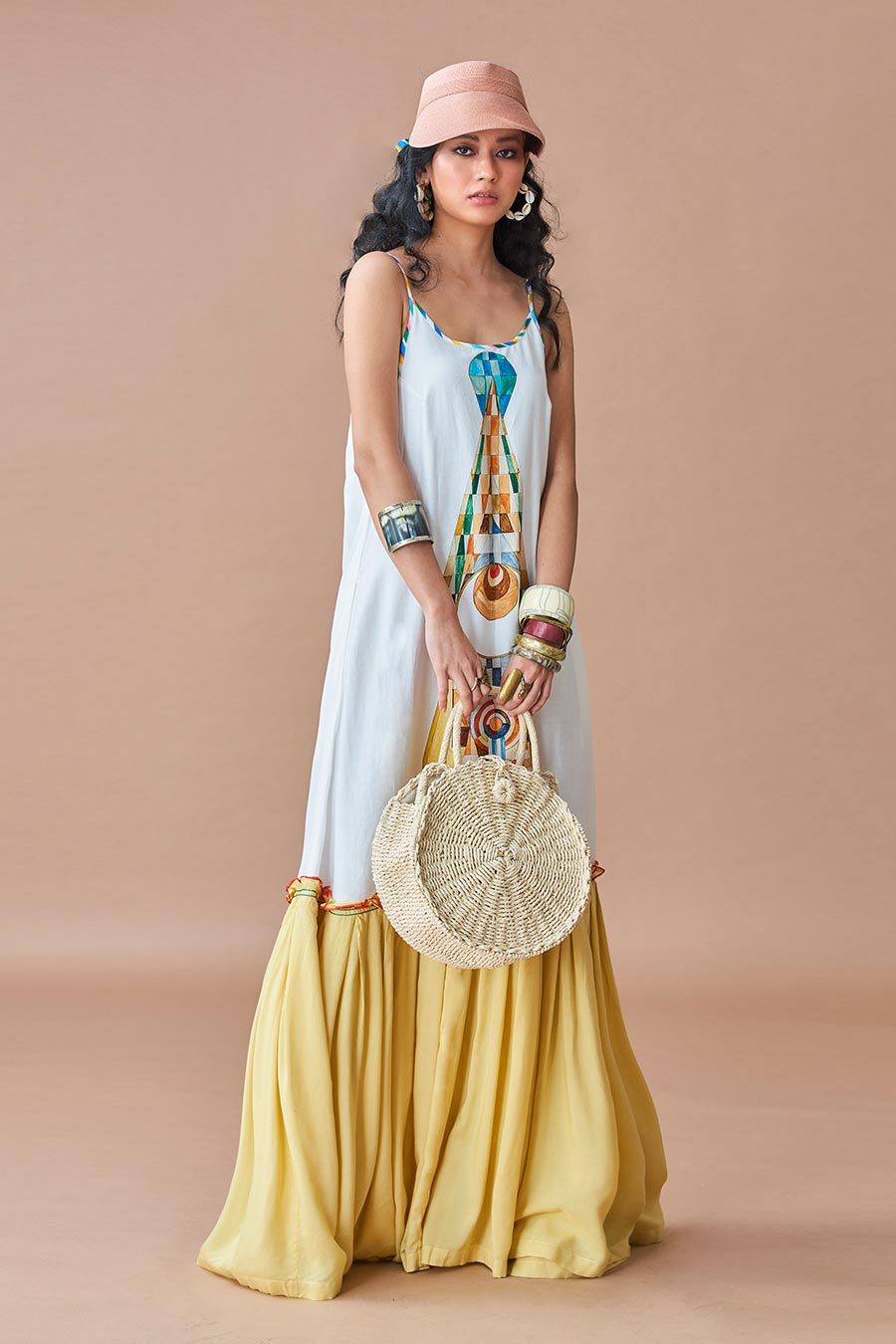 Aska Temple Printed White Maxi Dress