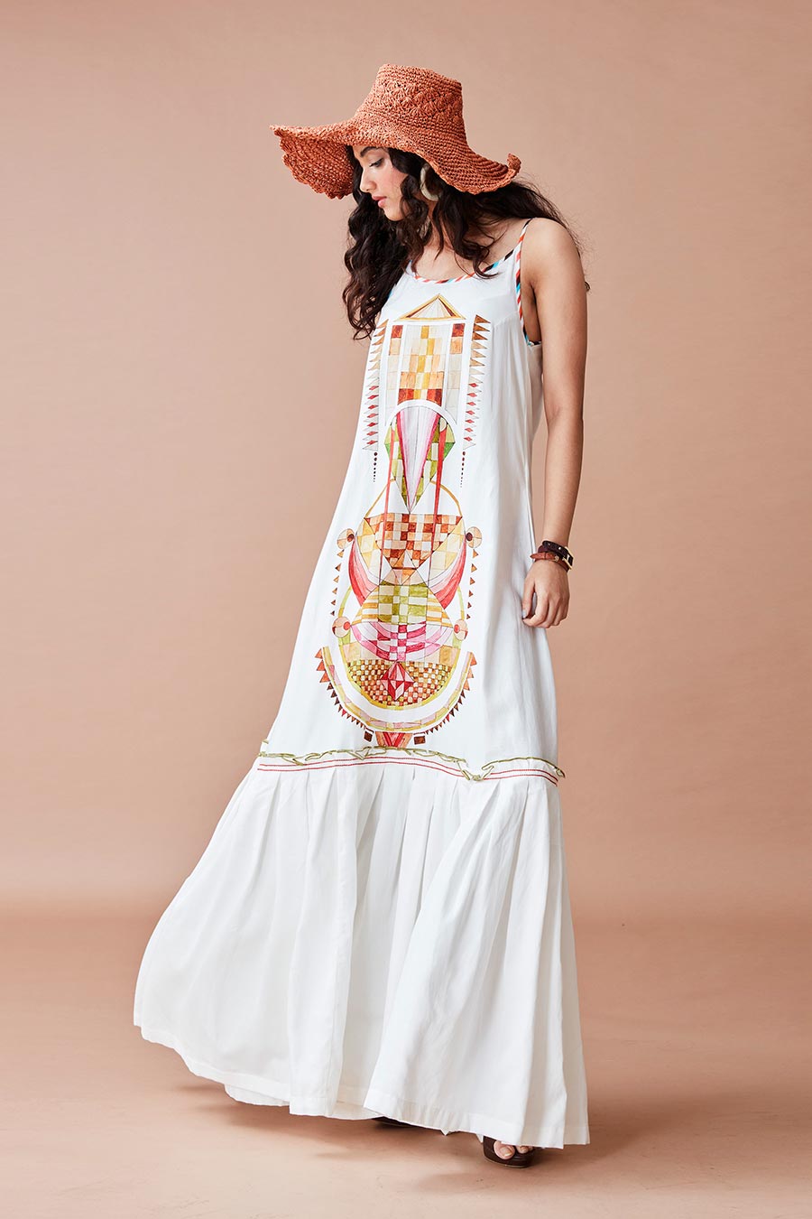 Aska Triad Printed White Maxi Dress