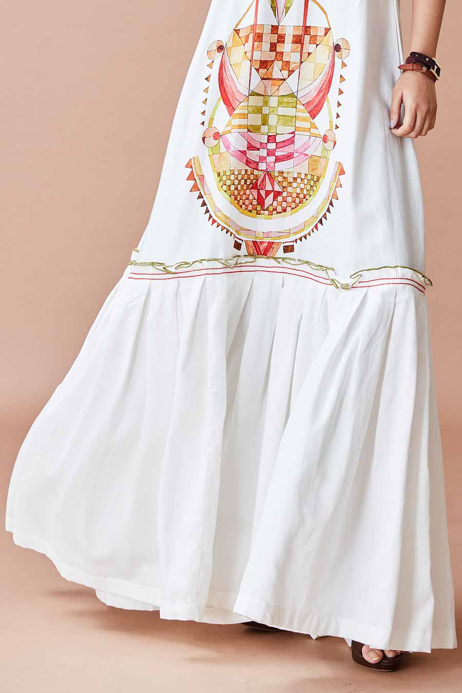 Aska Triad Printed White Maxi Dress