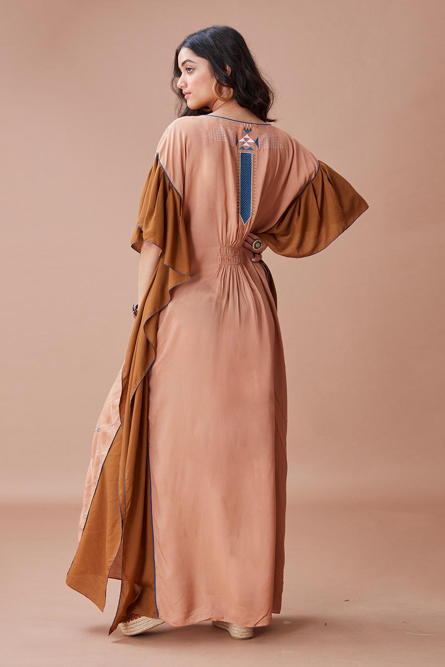 Tavish Nude Printed Kaftan Dress