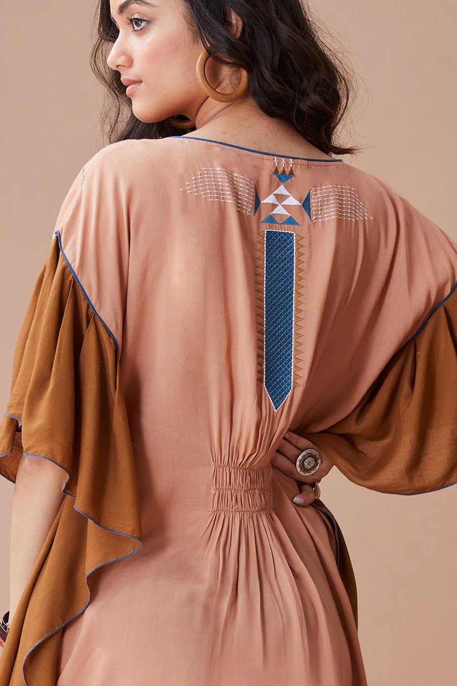 Tavish Nude Printed Kaftan Dress