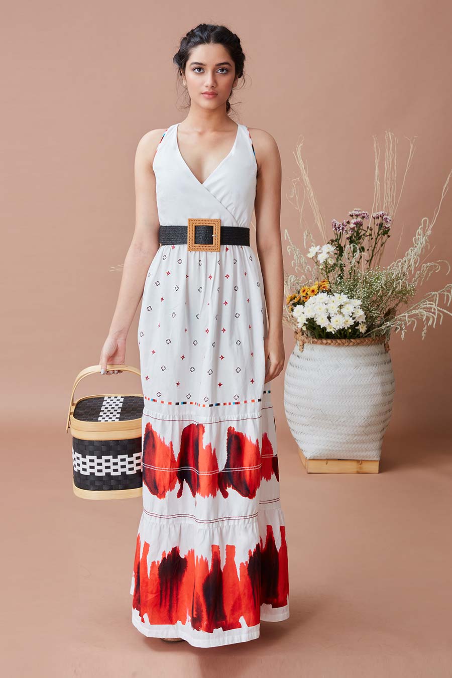 Jaee White & Red Overlap Dress