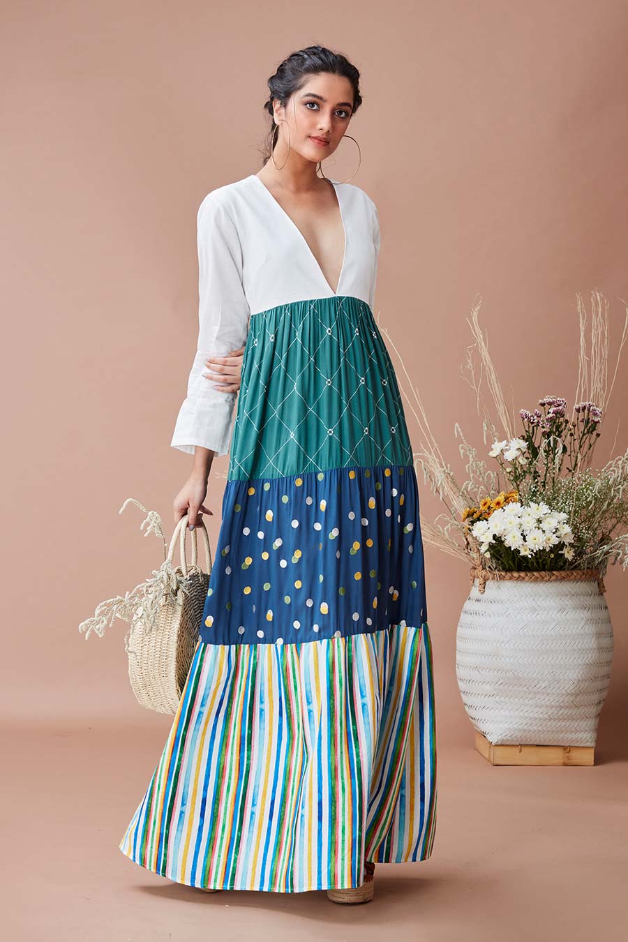 Juie Multicolour Long Tiered Dress