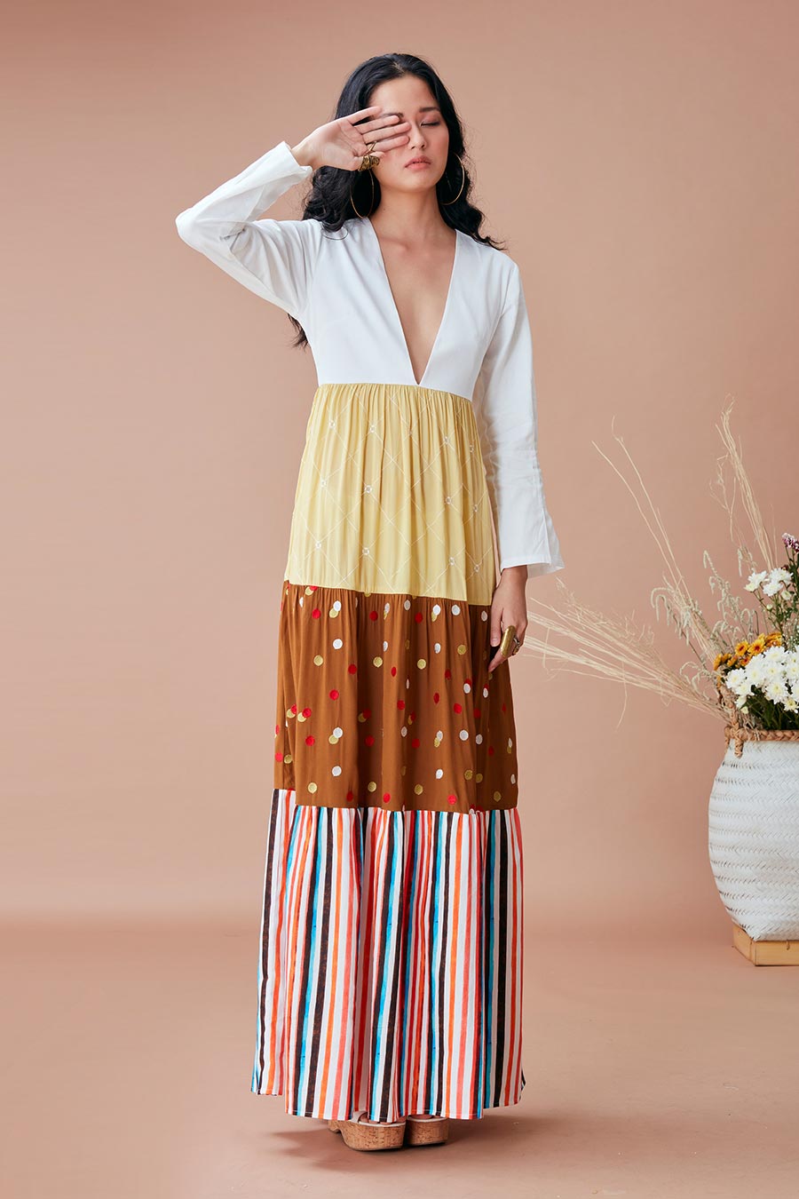 Juie Multicolour Long Tiered Dress