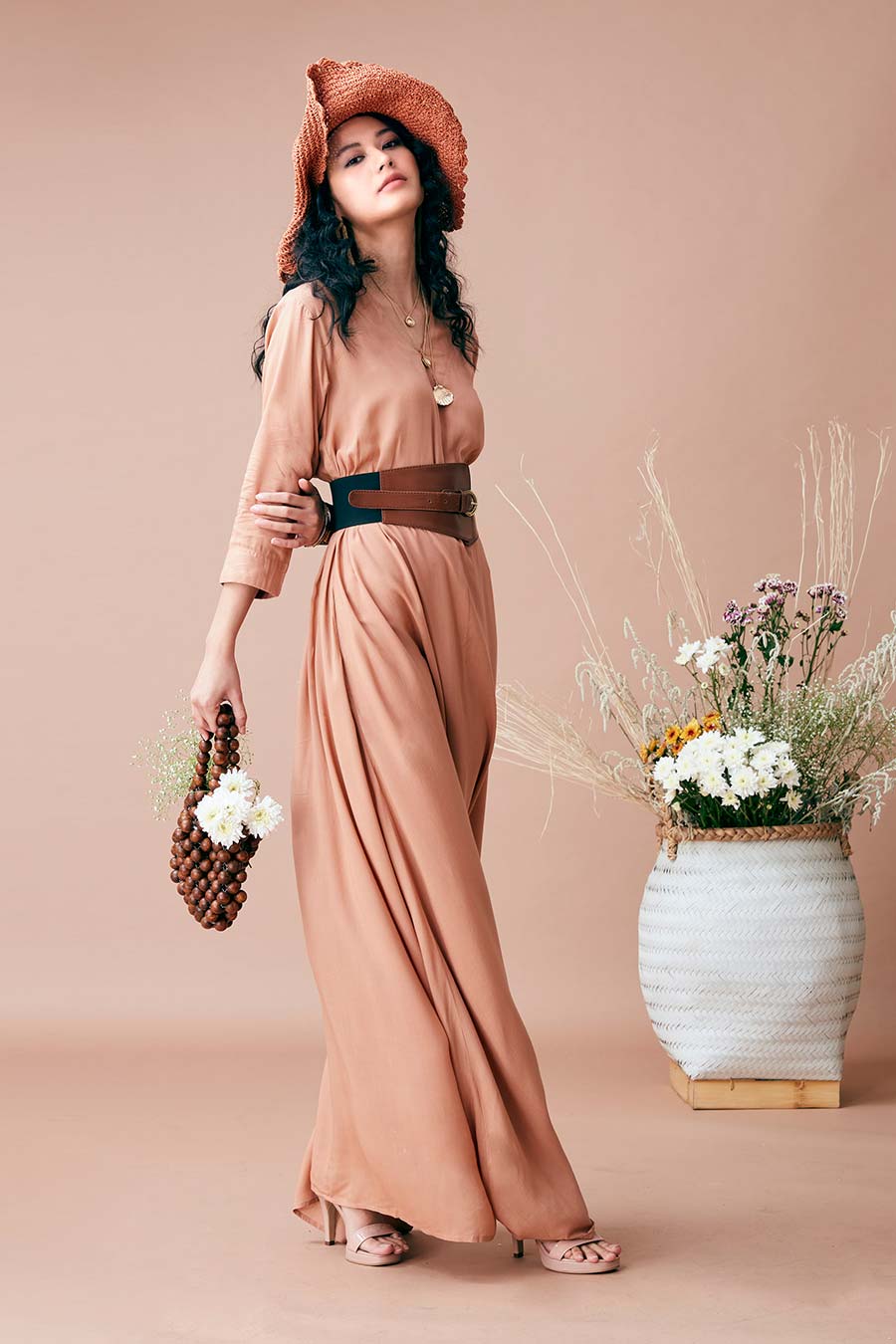 Pradhi Nude A-Line Dress with Belt