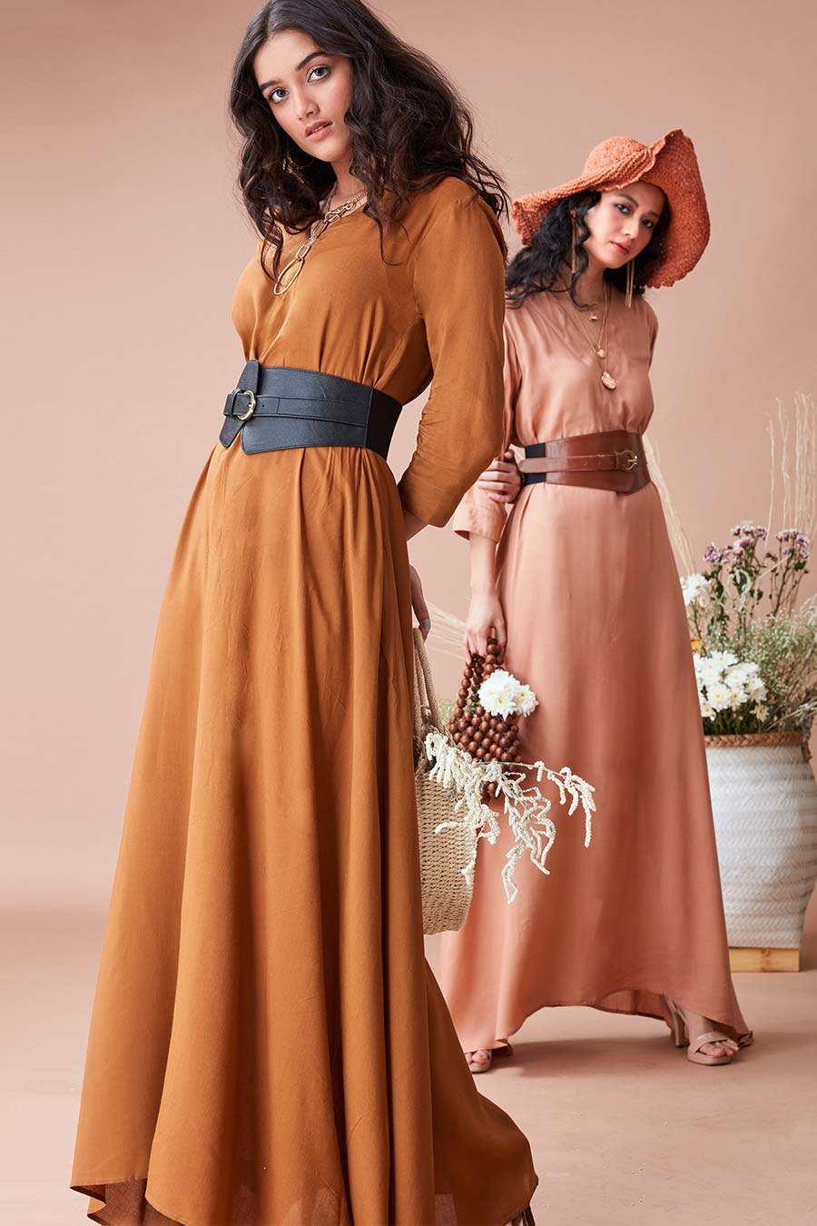 Pradhi Nude A-Line Dress with Belt