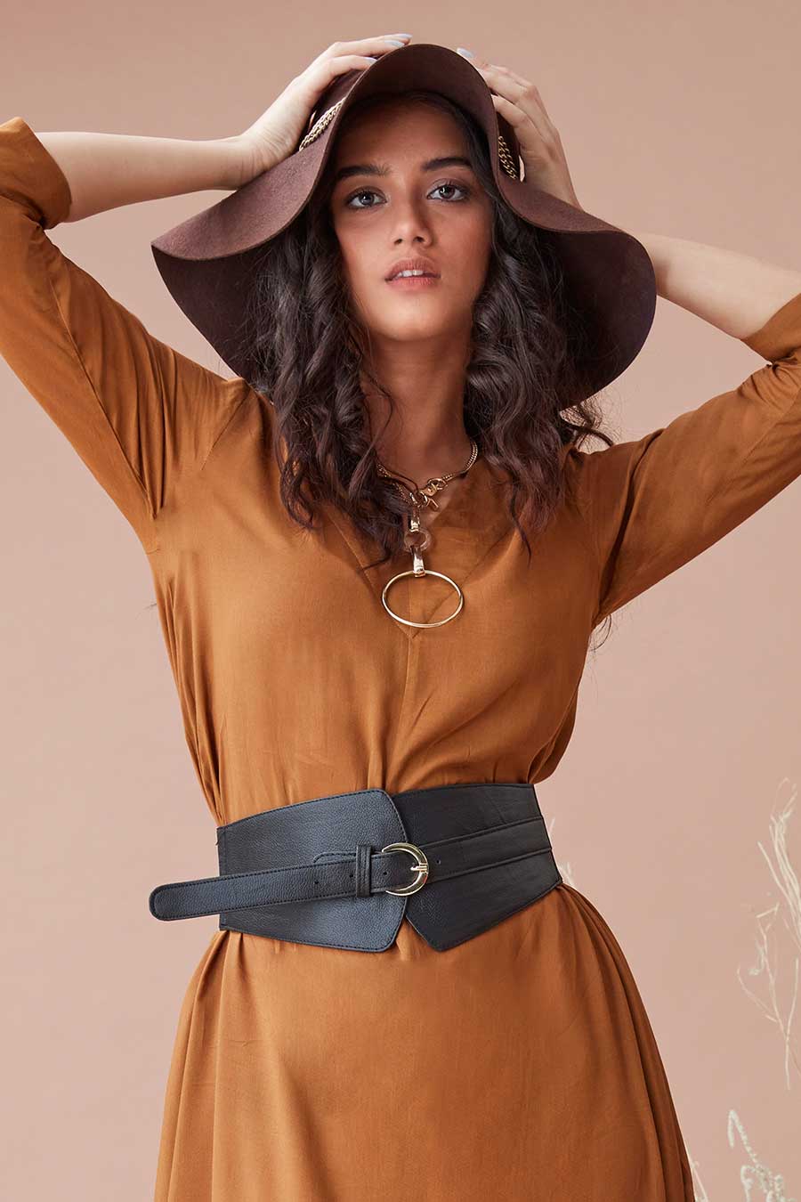 Pradhi Teak A-Line Dress with Belt