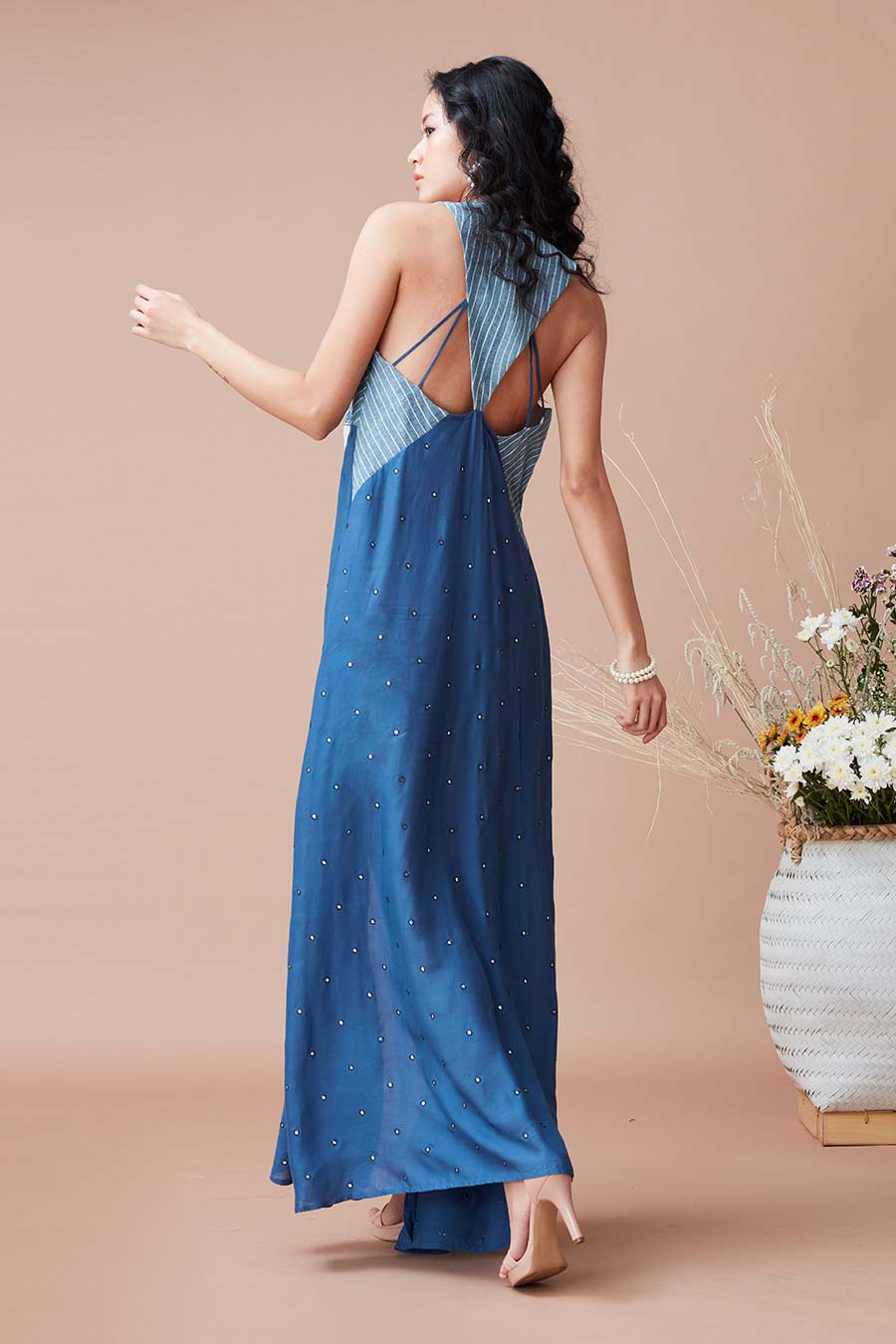 Dhaga Indigo Embroidered Dress