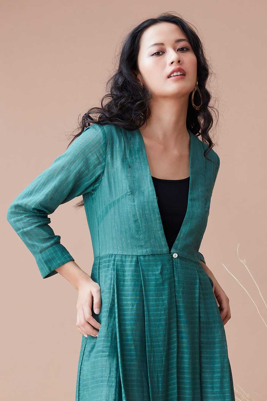 Posha Sage Green Pleated Long Jacket