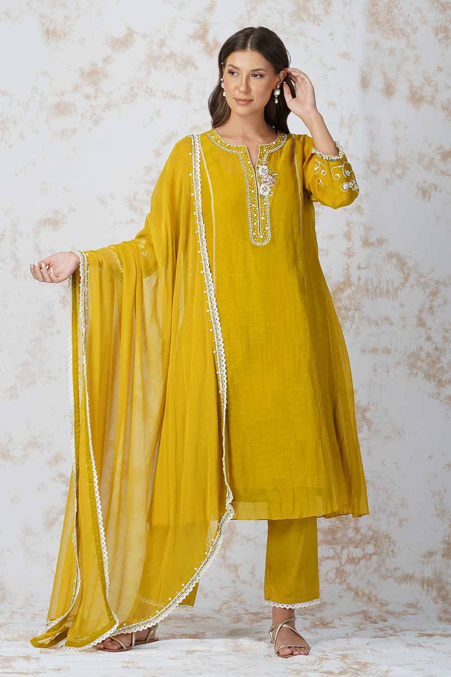 Baroque Flower Mustard Kurta Set