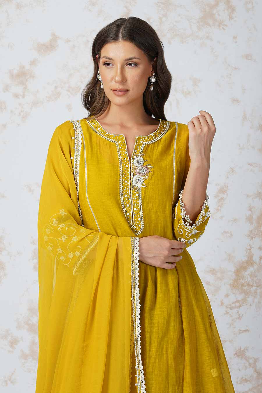 Baroque Flower Mustard Kurta Set