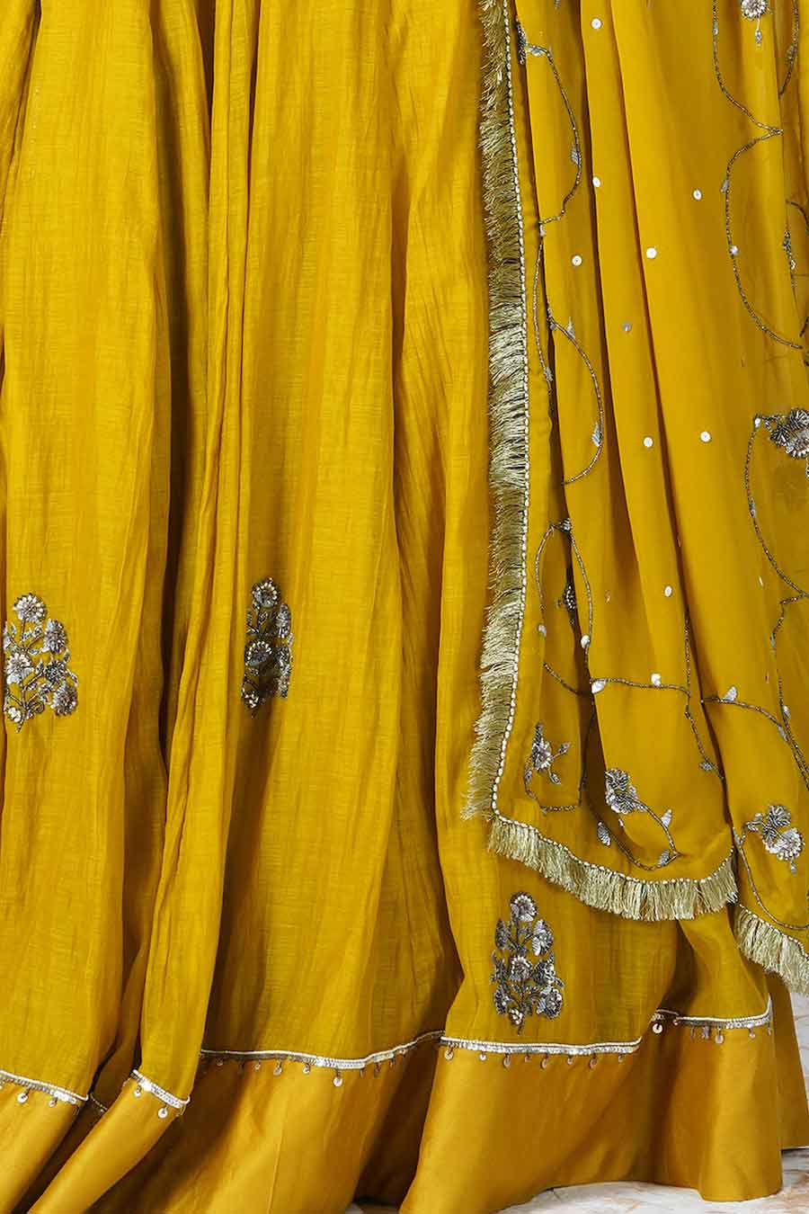 Antique Work Mustard Lehenga Set