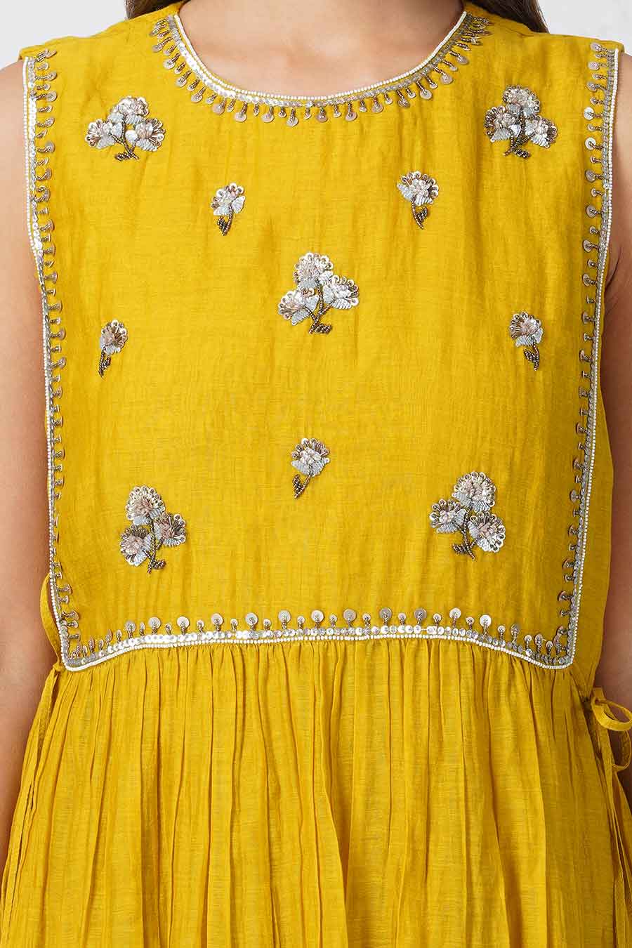 Antique Work Mustard Tiered Dress