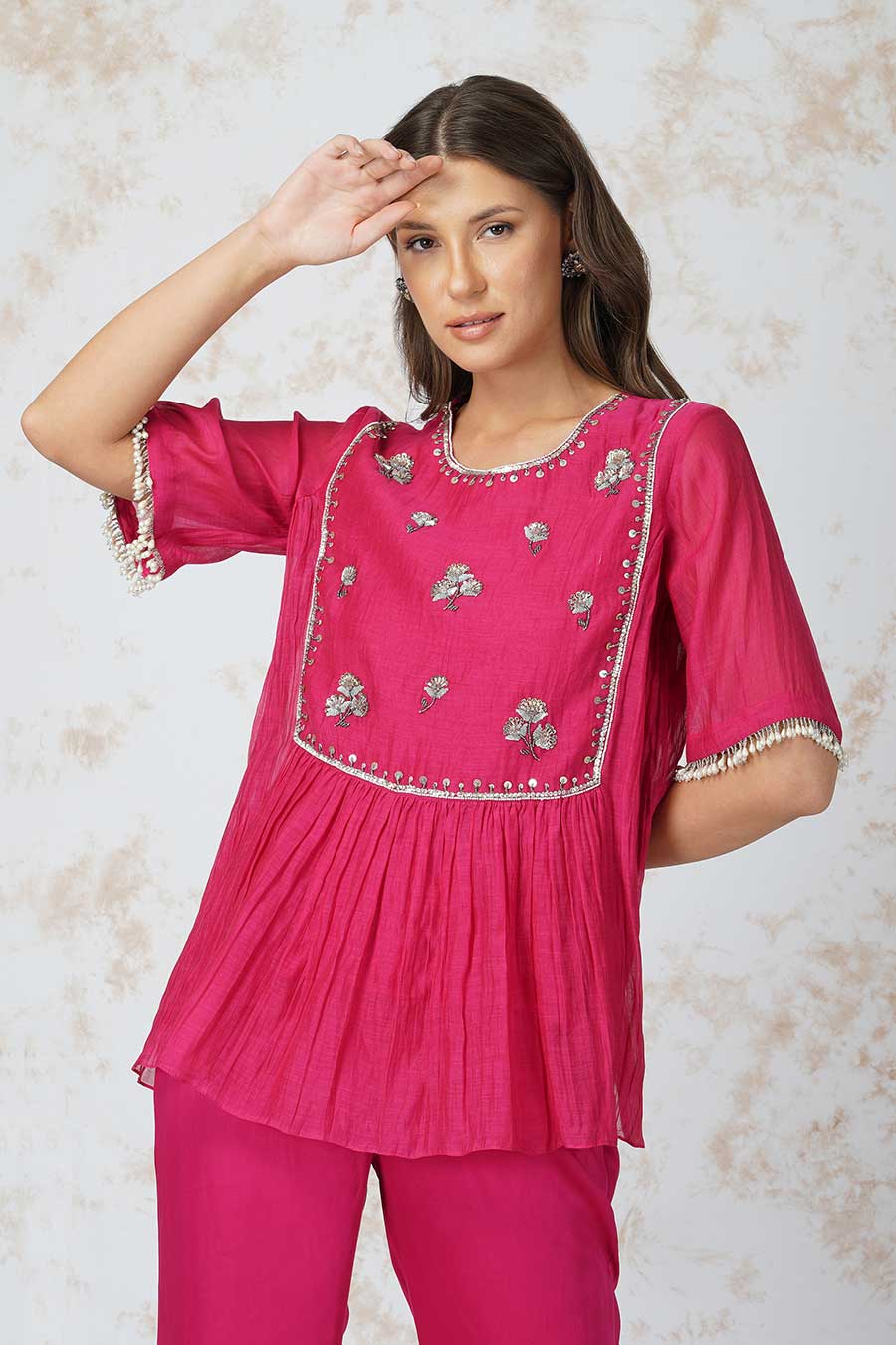 Antique Work Rani Pink Top & Pants Set