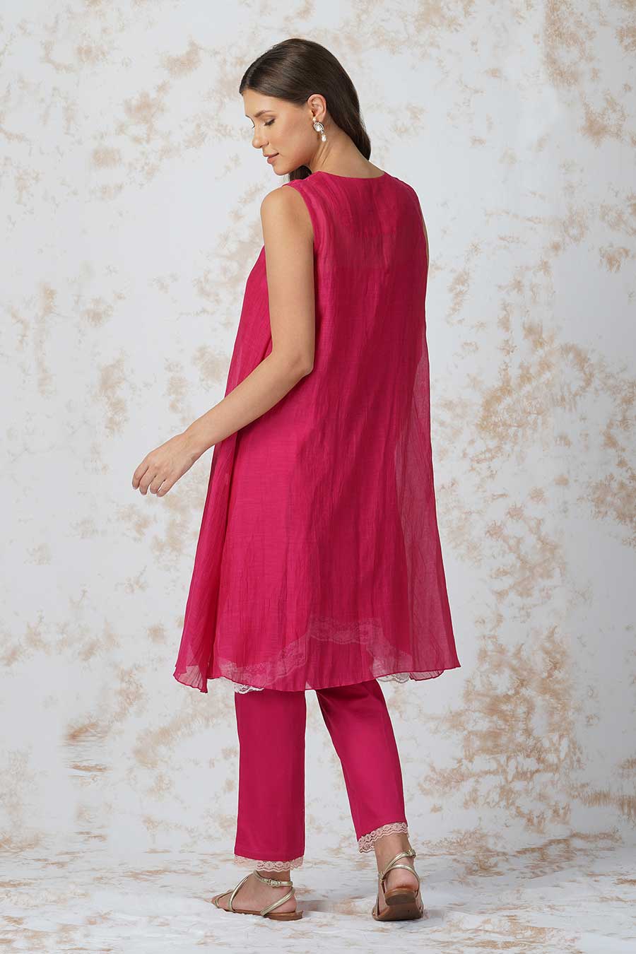 Baroque Flower Asymmetric Pink Tunic Set