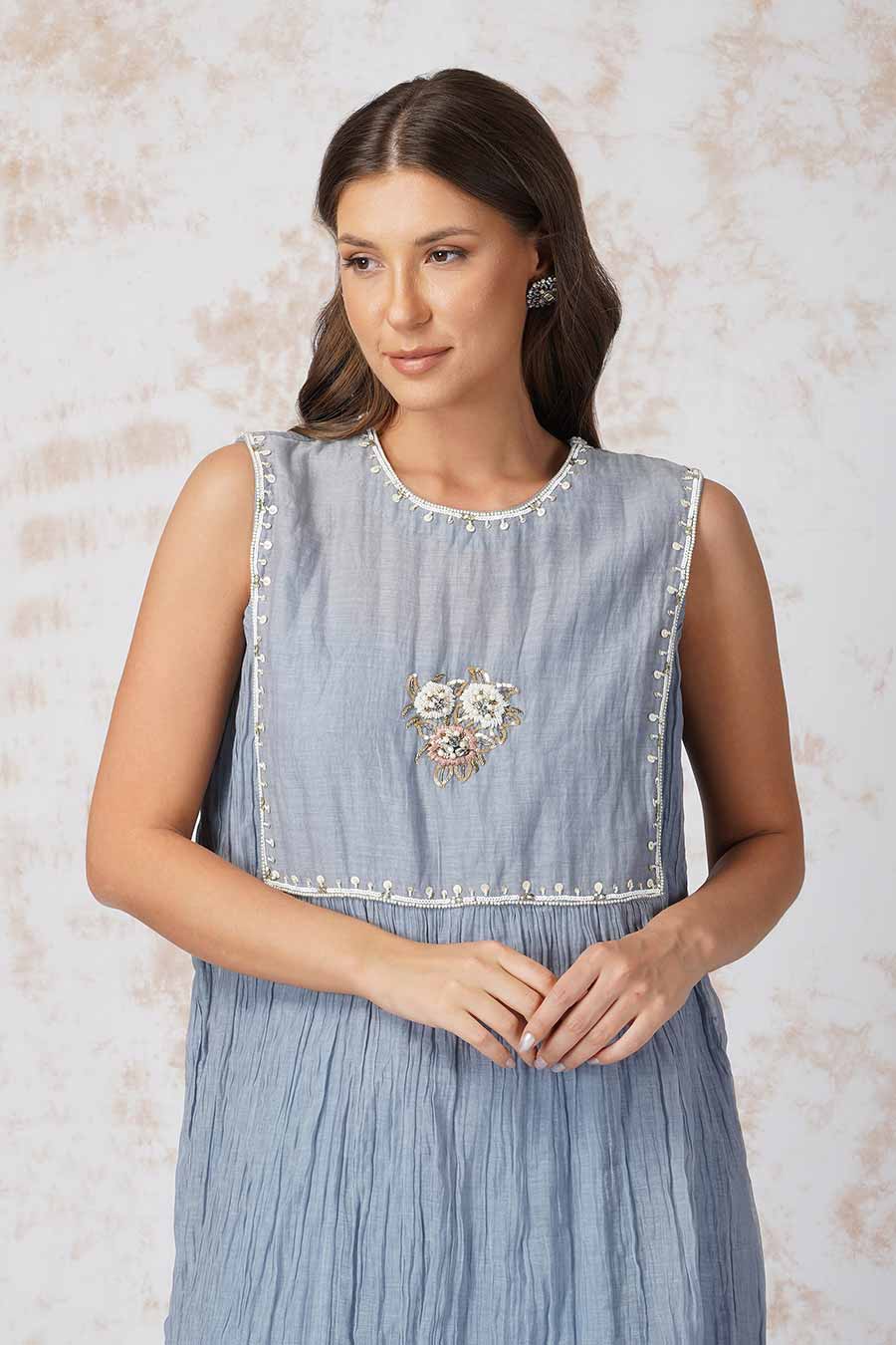 Baroque Flower Pigeon Blue Tunic Set