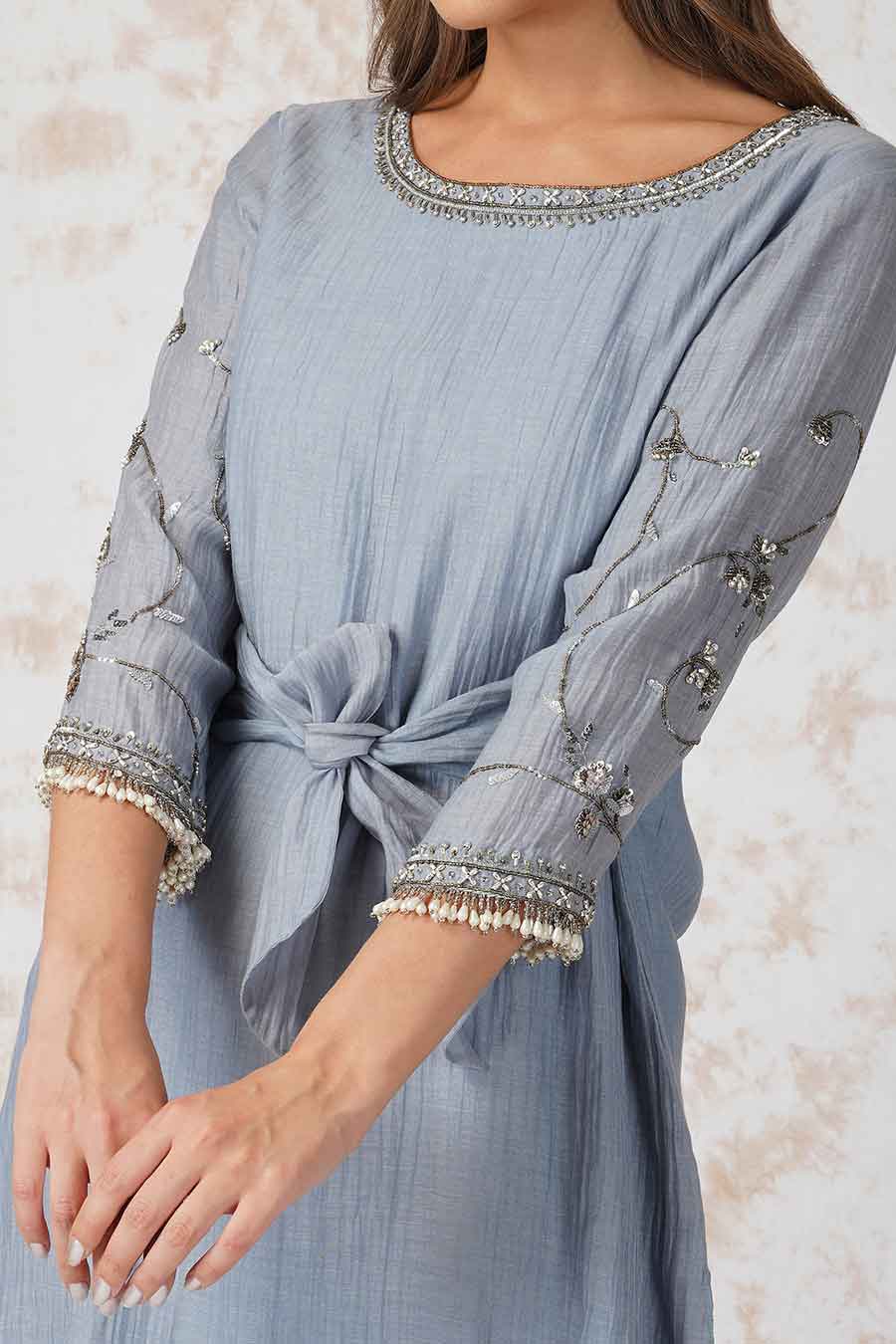 Antique Work Pigeon Blue Gharara Set