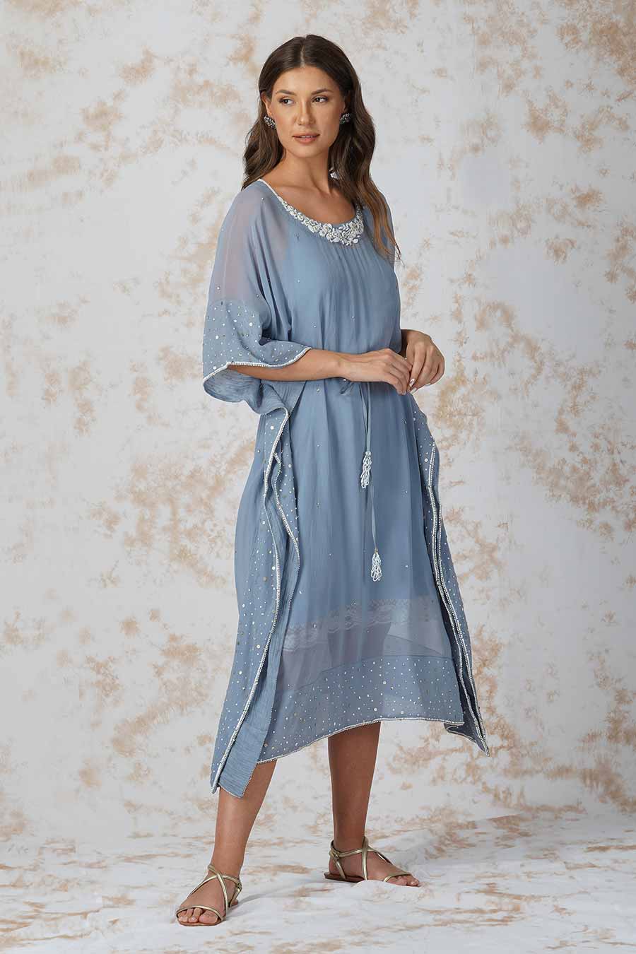Baroque Work Pigeon Blue Kaftan