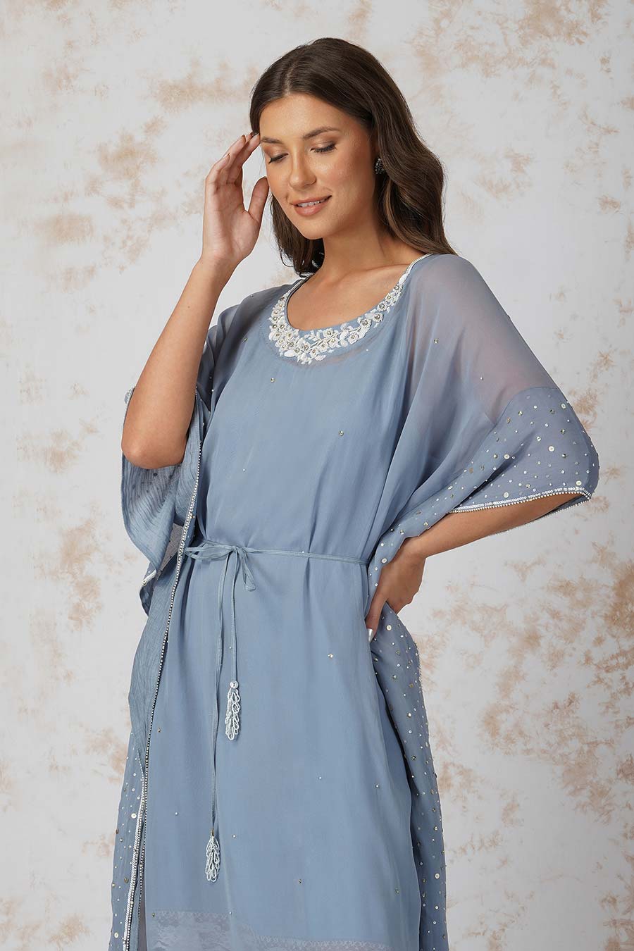 Baroque Work Pigeon Blue Kaftan
