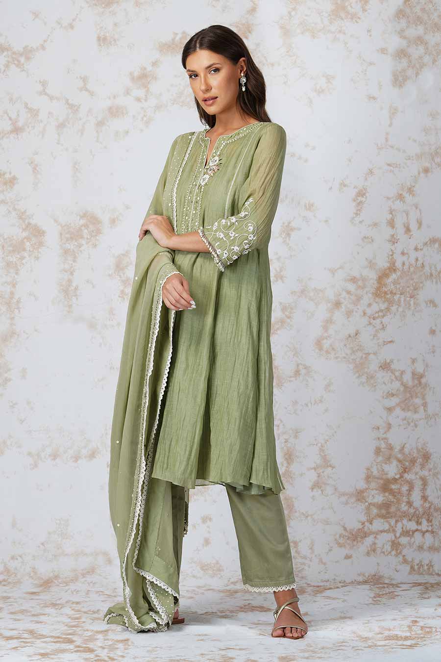 Baroque Flower Green Kurta Set