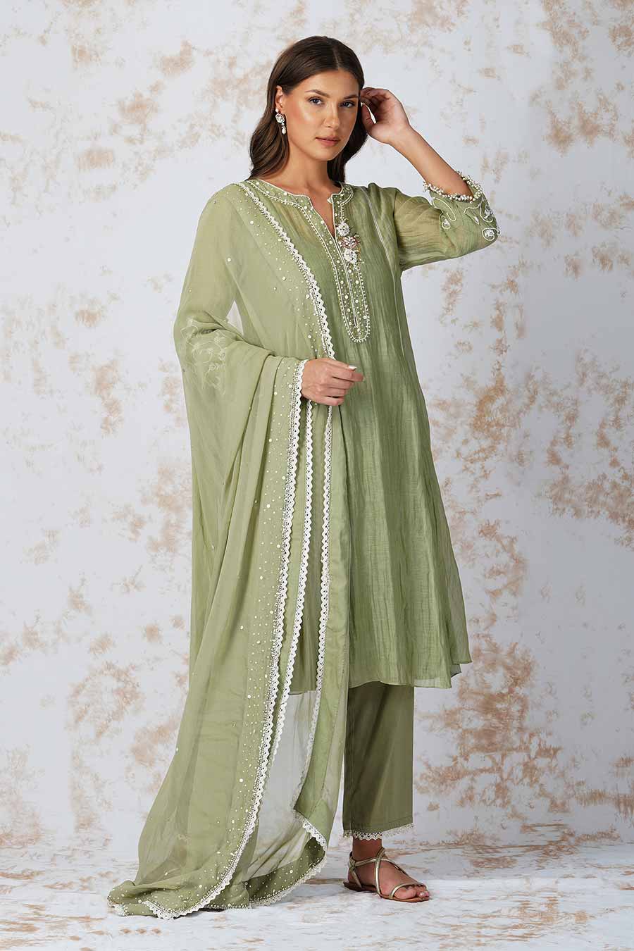 Baroque Flower Green Kurta Set