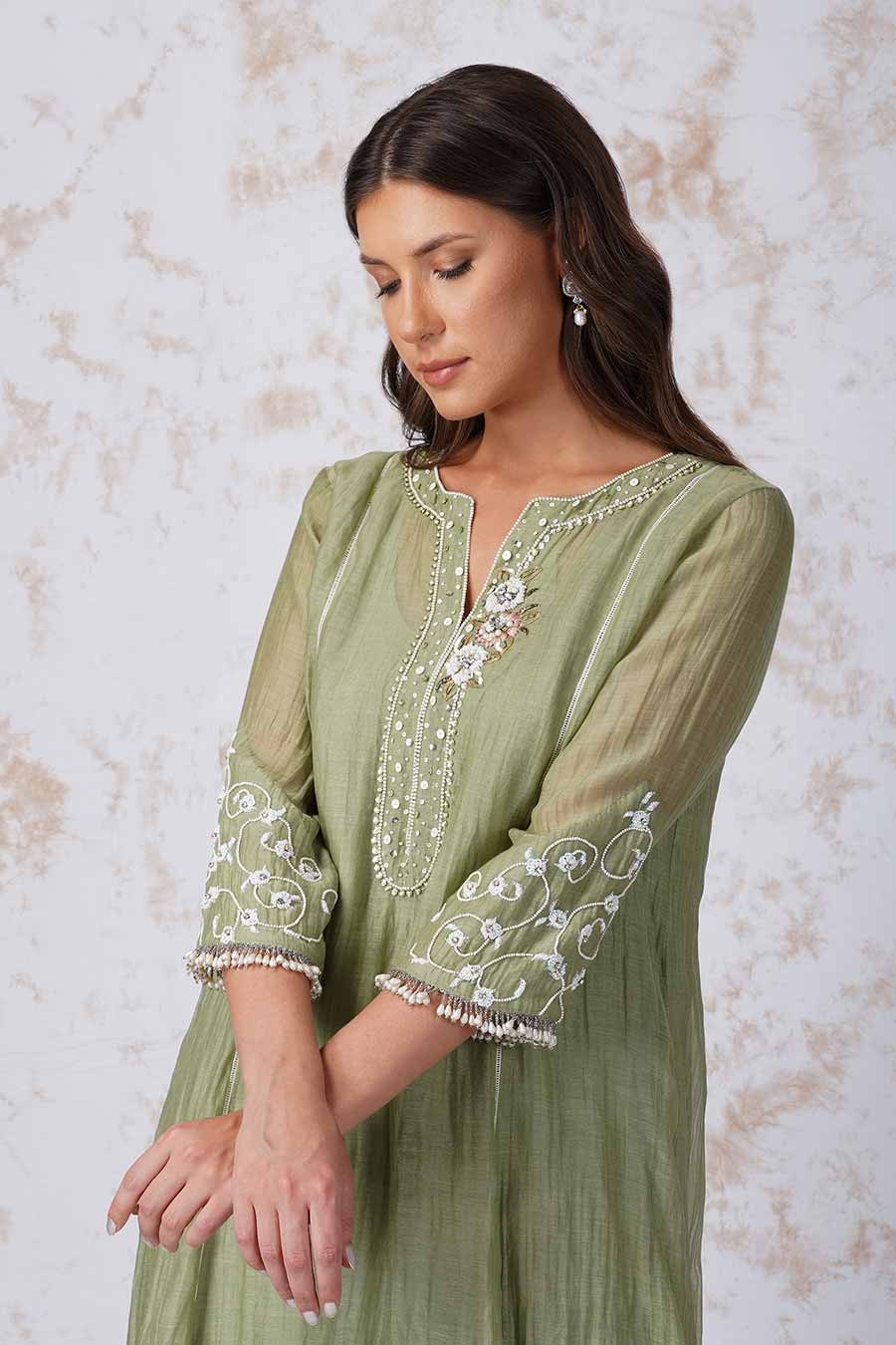 Baroque Flower Green Kurta Set