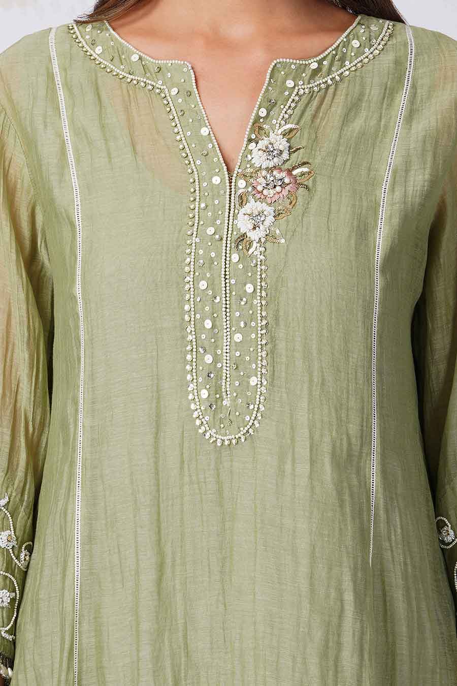 Baroque Flower Green Kurta Set