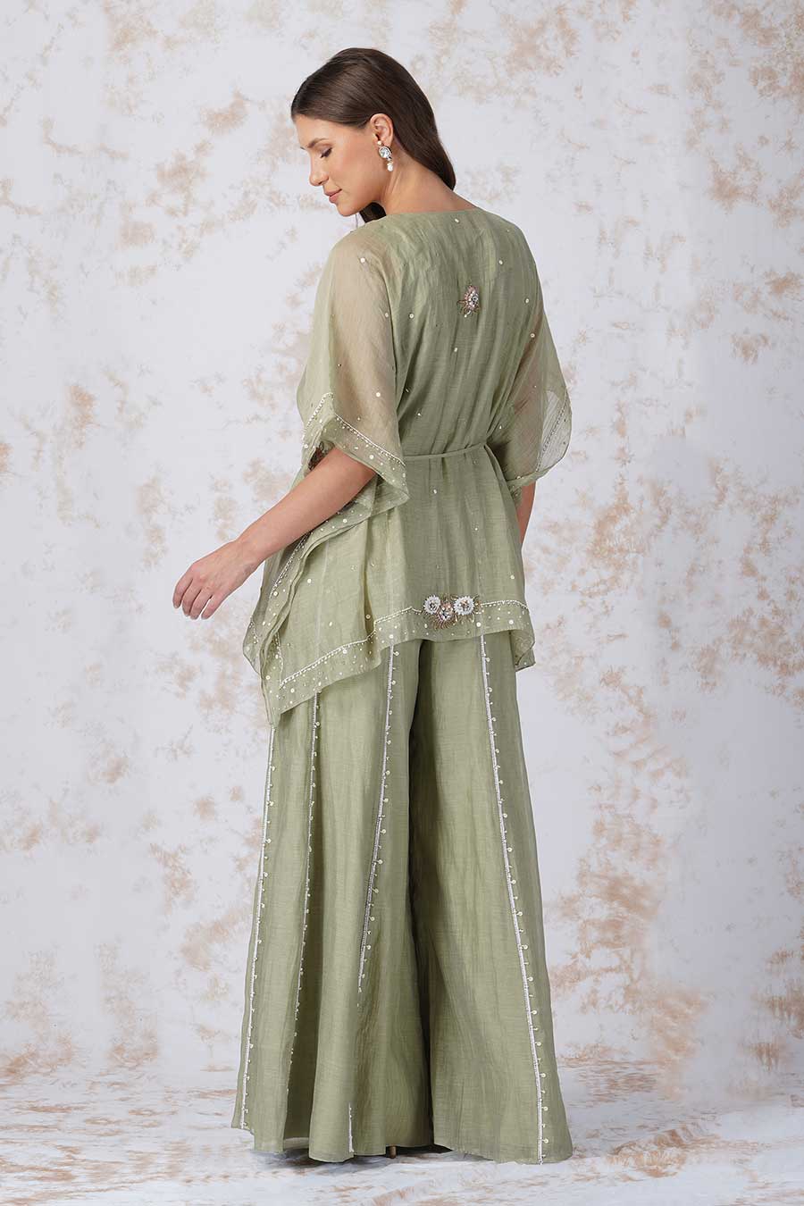 Baroque Flower Green Kaftan & Sharara Set