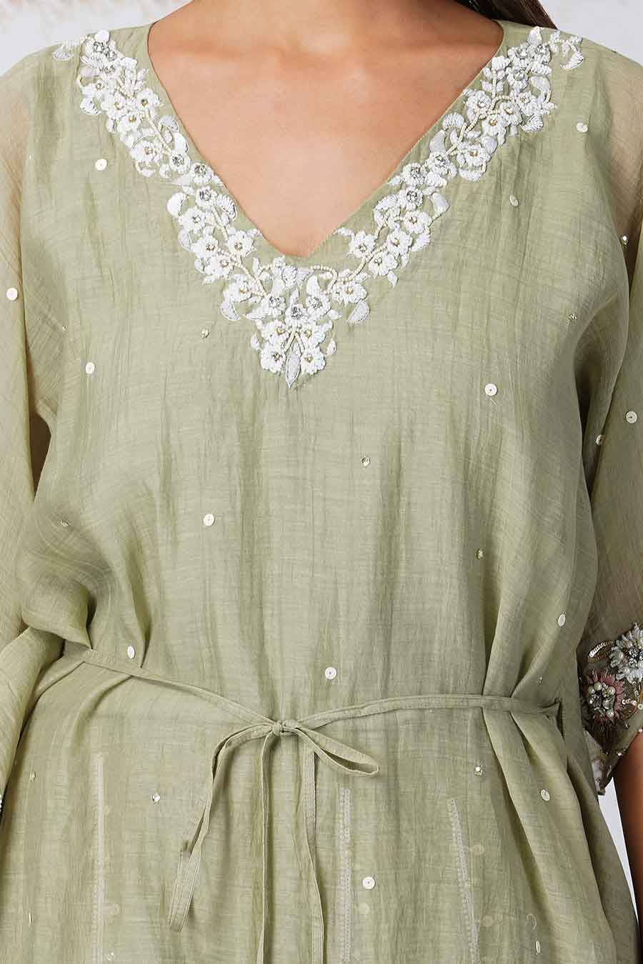 Baroque Flower Green Kaftan & Sharara Set