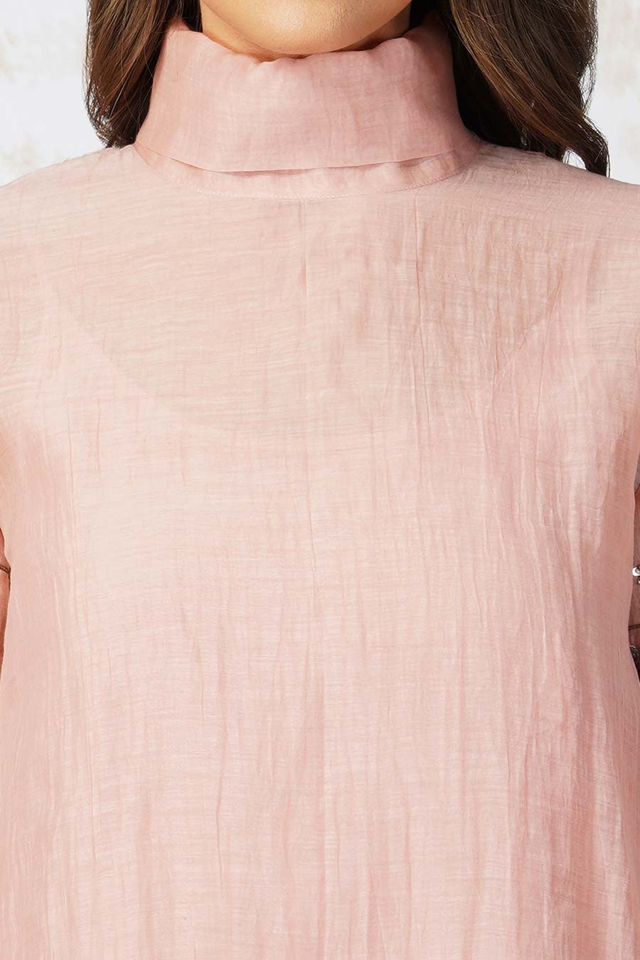 Antique Work Pink High-Neck Dress