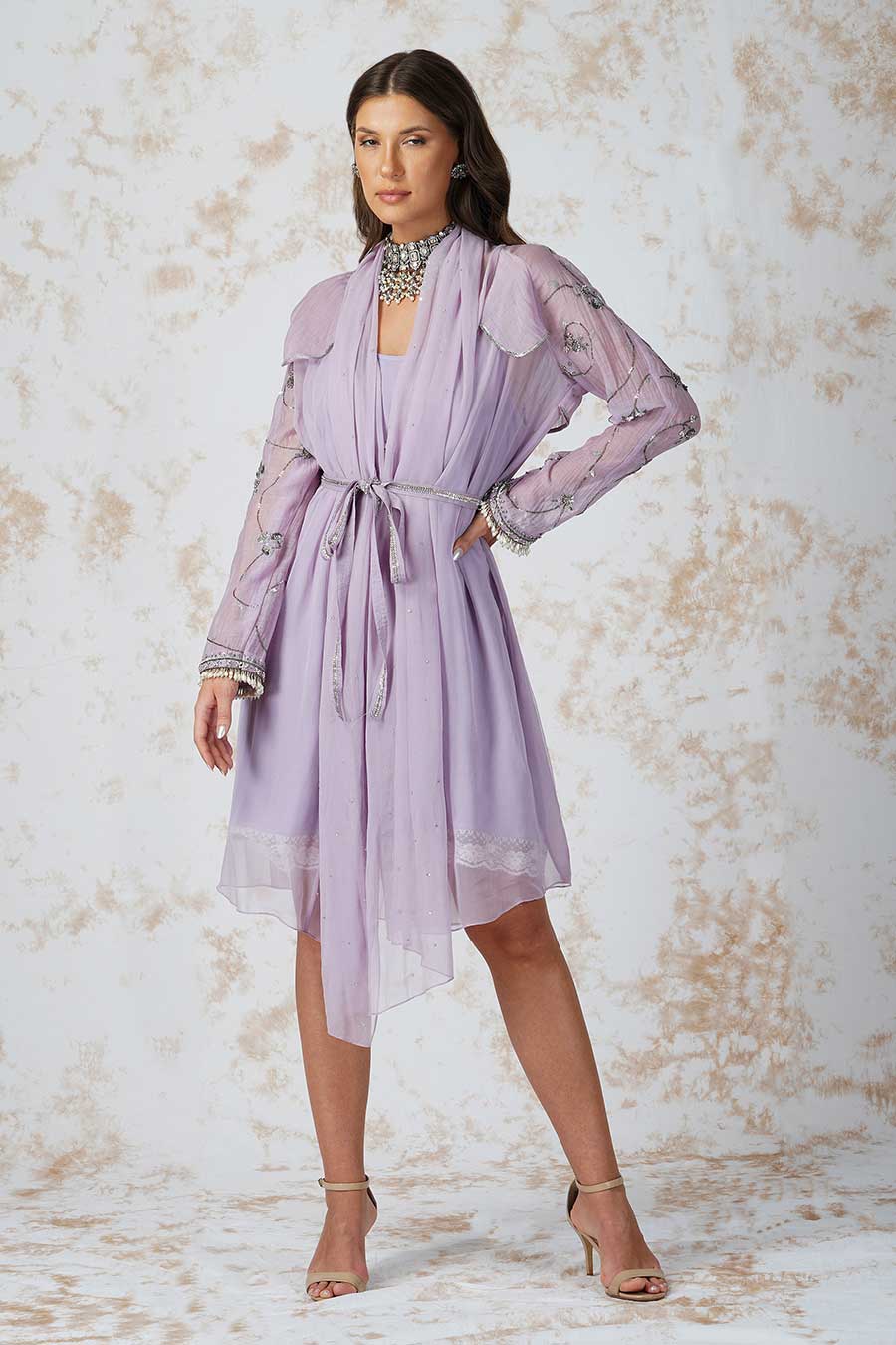 Antique Work Lavender Trench Dress