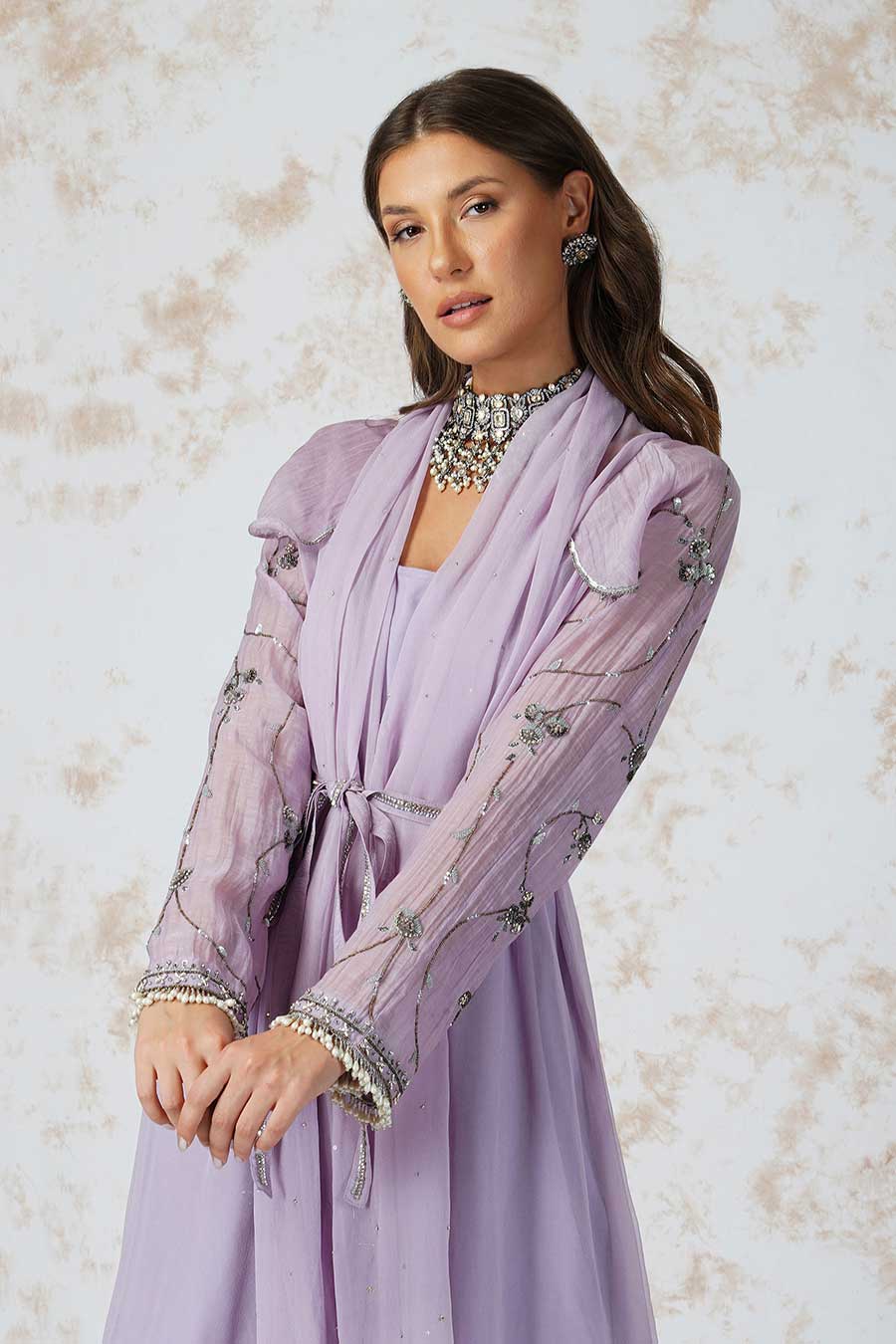 Antique Work Lavender Trench Dress