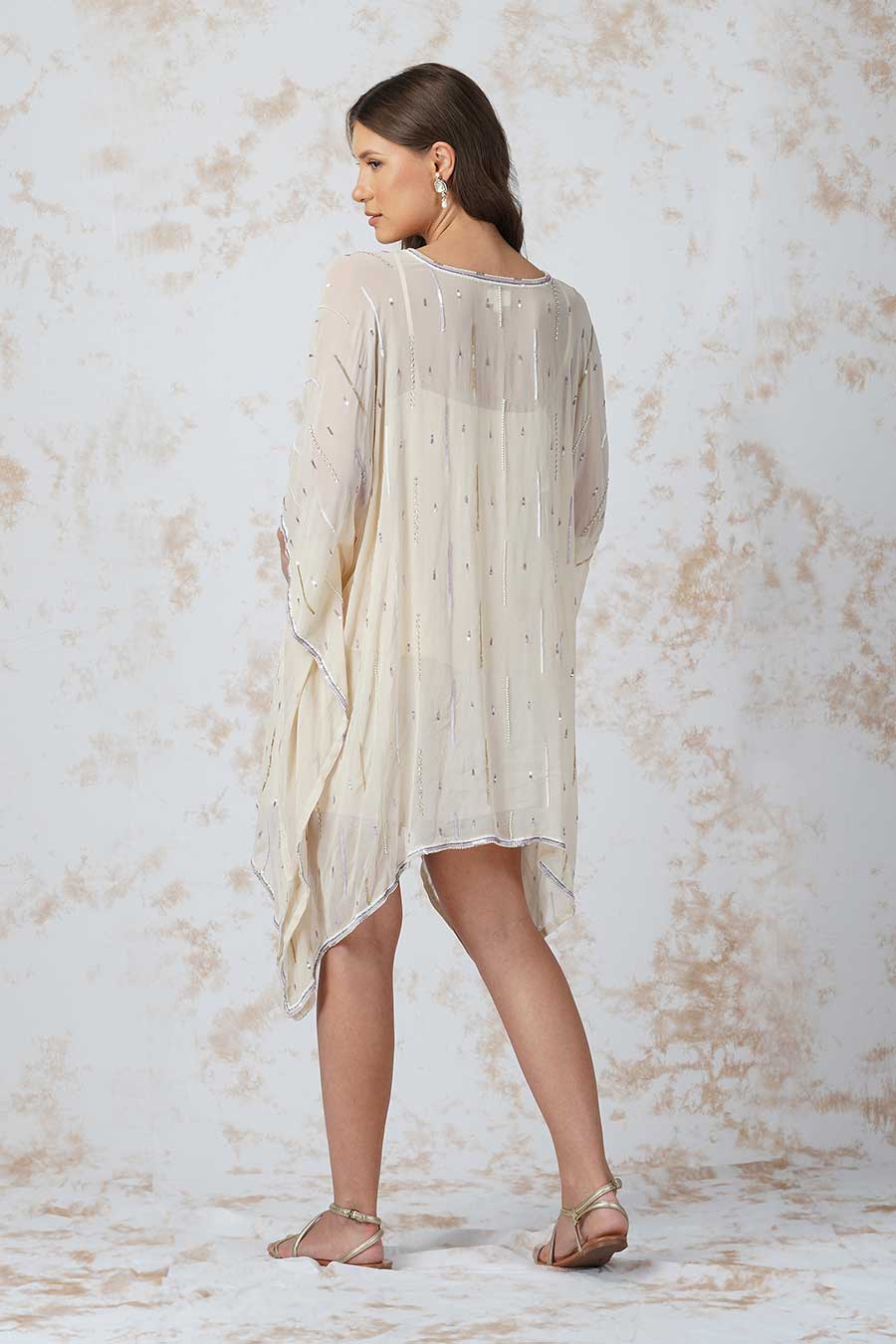 Ivory Sequined Kaftan & Shorts Set